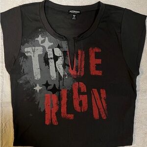 True Religion logo V notch Crop Graphic T-Shirt